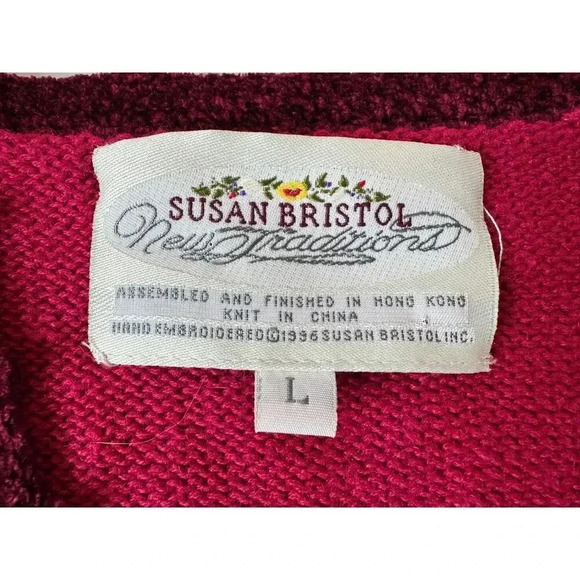 Vintage Susan Bristol Hand Embroidered Christmas Sweater Holiday Party Classic L - Picture 2 of 12